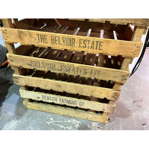 322 - 10 VINTAGE WOODEN CRATES MARKED BELVOIR ESTATES