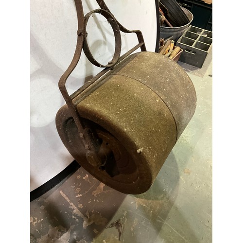 329 - VICTORIAN METAL GARDEN ROLLER WITH WOODEN HANDLE