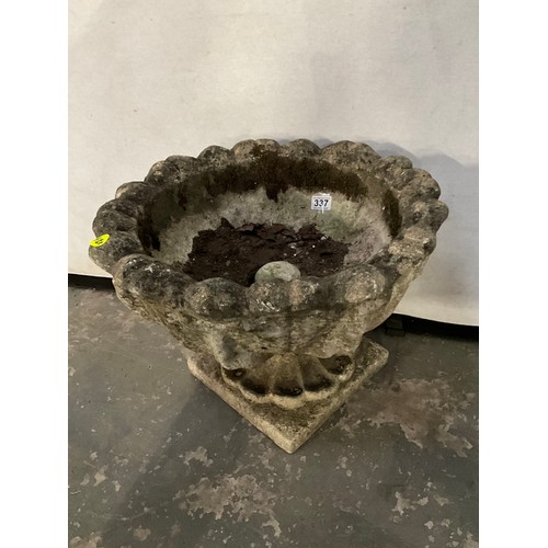 337 - VINTAGE CONCRETE GARDEN URN ON STAND H14” DIA19”