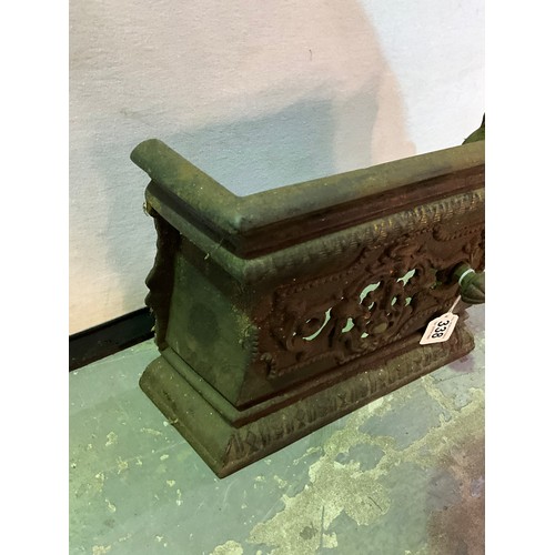 338 - ANTIQUE CAST IRON FIRE FRONT H10” W13” D4”