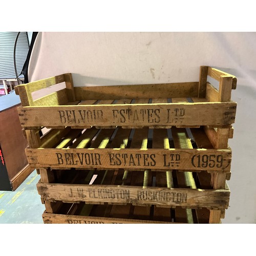 339 - 10 VINTAGE WOODEN CRATES TITLED BELVOIR ESTATES