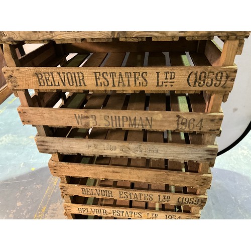 339 - 10 VINTAGE WOODEN CRATES TITLED BELVOIR ESTATES