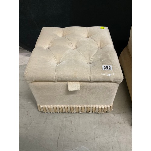 395 - TWO UPHOLSTERED FOOT STOOLS LARGEST H14” 20” SQUARE SMALLEST H12” 16” SQUARE