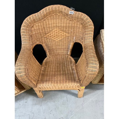 396 - LARGE WICKER ARM CHAIR AND TWO WICKER DRAW UNITS H24” W19” D16”