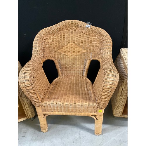 396 - LARGE WICKER ARM CHAIR AND TWO WICKER DRAW UNITS H24” W19” D16”