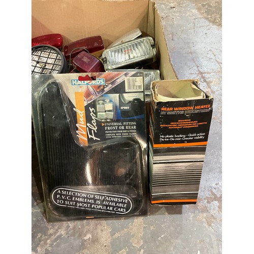 353 - TWO BOXES OF VARIOUS CAR PARTS TOOLS LIGHTS ETC