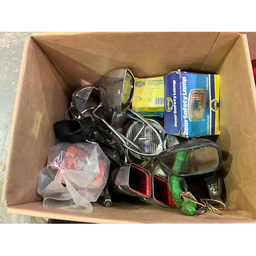 353 - TWO BOXES OF VARIOUS CAR PARTS TOOLS LIGHTS ETC