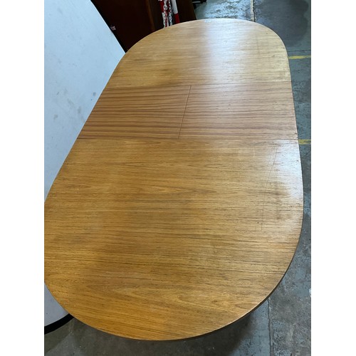 358 - VINTAGE TEAK EXTENDING DINING TABLE ON SQUARE TAPERING LEGS  L 57