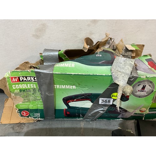 368 - PARKS CORDLESS HEDGE TRIMMER NO BATTERY OR CHARGER