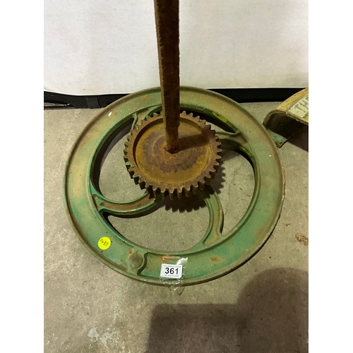 361 - VINTAGE WHEEL  AXLE AND GRINDING WHEEL COVER