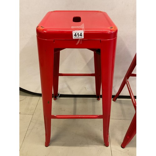 414 - SET OF 3 RED PAINTED METAL BAR STOOLS H30”