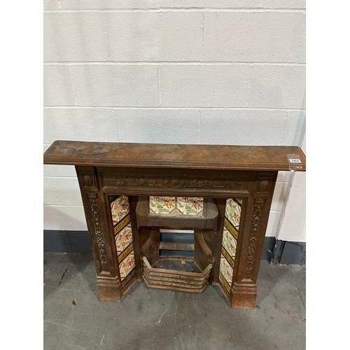 364 - VICTORIAN CAST IRON FIRE PLACE WITH CERAMIC TILES AND GRATE H43