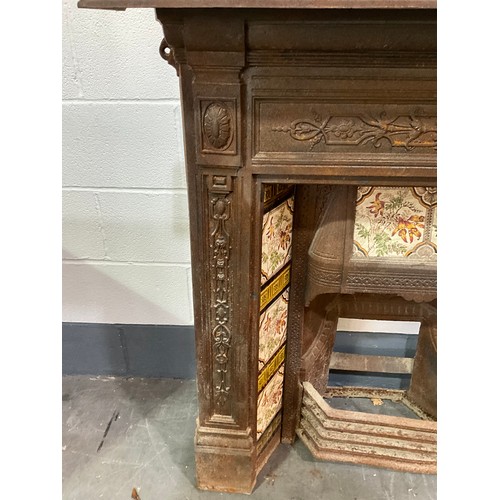 364 - VICTORIAN CAST IRON FIRE PLACE WITH CERAMIC TILES AND GRATE H43