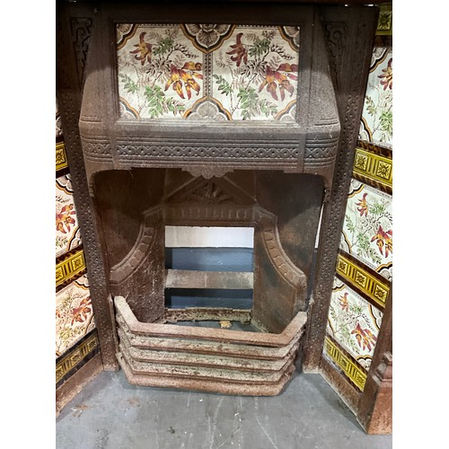 364 - VICTORIAN CAST IRON FIRE PLACE WITH CERAMIC TILES AND GRATE H43