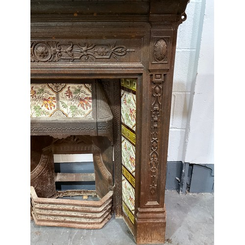 364 - VICTORIAN CAST IRON FIRE PLACE WITH CERAMIC TILES AND GRATE H43