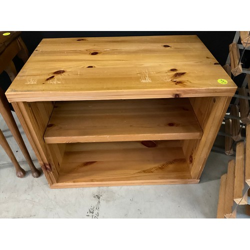 415 - PINE TV UNIT H18” D15” W23” NEST OF TWO TABLES H20” W14” D12” AND TWO WINE RACKS TALLEST H32”