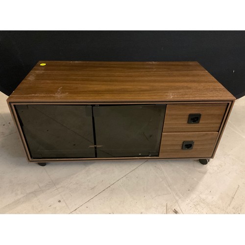 416 - TWO BEDSIDE TABLES TV UNIT AND SMALL PAINTED CHEST OF DRAWS