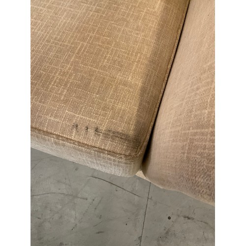 420 - BEIGE FABRIC TWO SEATER SOFA WITH CUHSIONS