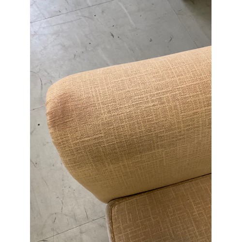 420 - BEIGE FABRIC TWO SEATER SOFA WITH CUHSIONS