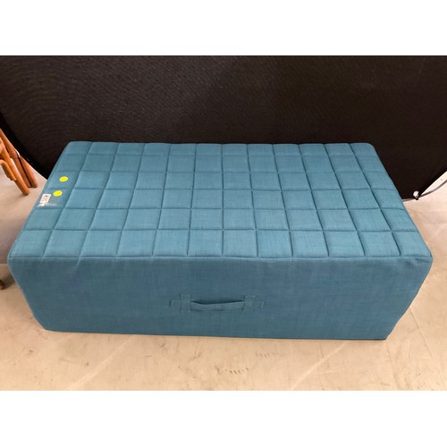 430 - BLUE FABRIC COVERED FOLD UP BED H16” W46” D23”