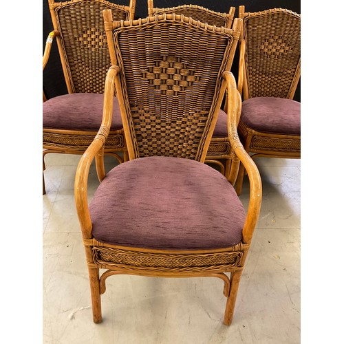 431 - FOUR UPHOLSTERED CANE CHAIRS TO INCLUDE TWO CARVERS