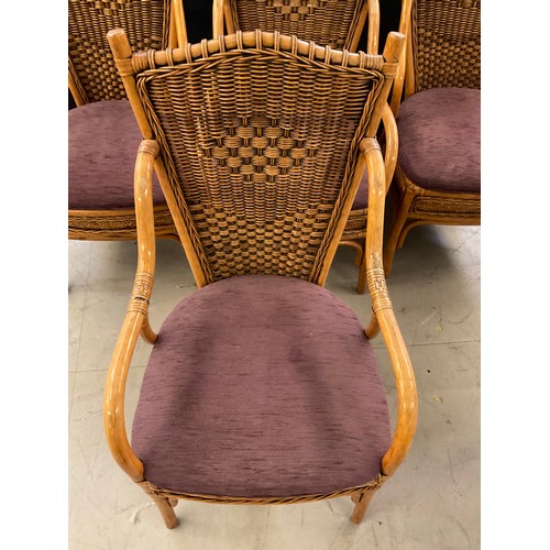 431 - FOUR UPHOLSTERED CANE CHAIRS TO INCLUDE TWO CARVERS