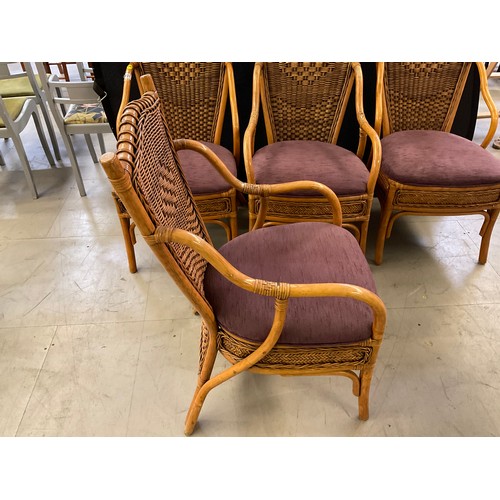 431 - FOUR UPHOLSTERED CANE CHAIRS TO INCLUDE TWO CARVERS