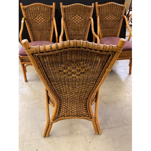 431 - FOUR UPHOLSTERED CANE CHAIRS TO INCLUDE TWO CARVERS