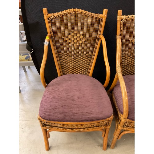 431 - FOUR UPHOLSTERED CANE CHAIRS TO INCLUDE TWO CARVERS