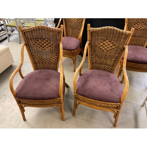 431 - FOUR UPHOLSTERED CANE CHAIRS TO INCLUDE TWO CARVERS