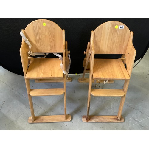 440 - PAIR OF WOODEN FOLD AWAY CHILDRENS HIGHCHAIRS