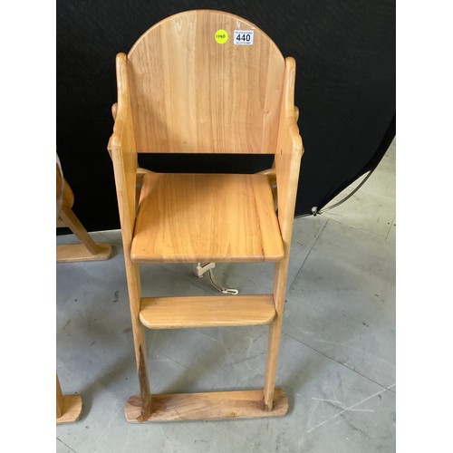 440 - PAIR OF WOODEN FOLD AWAY CHILDRENS HIGHCHAIRS