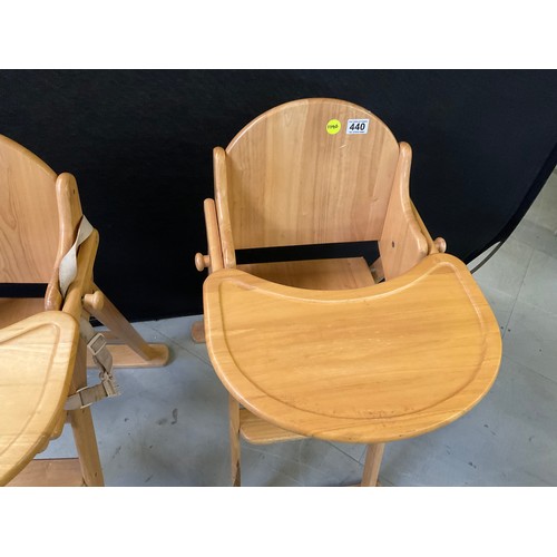 440 - PAIR OF WOODEN FOLD AWAY CHILDRENS HIGHCHAIRS