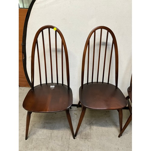 460 - FOUR HIGH BACK BADDGED ERCOL DARK WOOD DINING CHAIRS