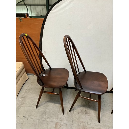 460 - FOUR HIGH BACK BADDGED ERCOL DARK WOOD DINING CHAIRS