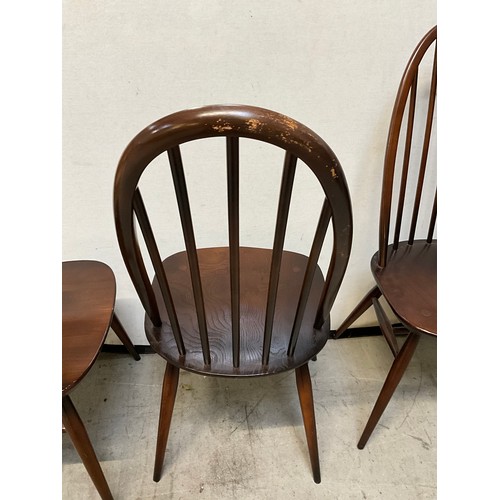 460 - FOUR HIGH BACK BADDGED ERCOL DARK WOOD DINING CHAIRS