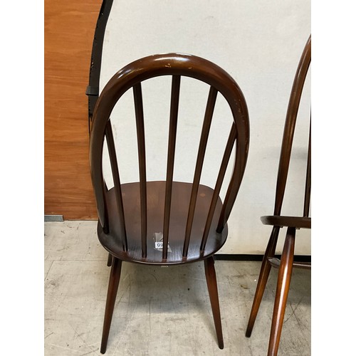 460 - FOUR HIGH BACK BADDGED ERCOL DARK WOOD DINING CHAIRS