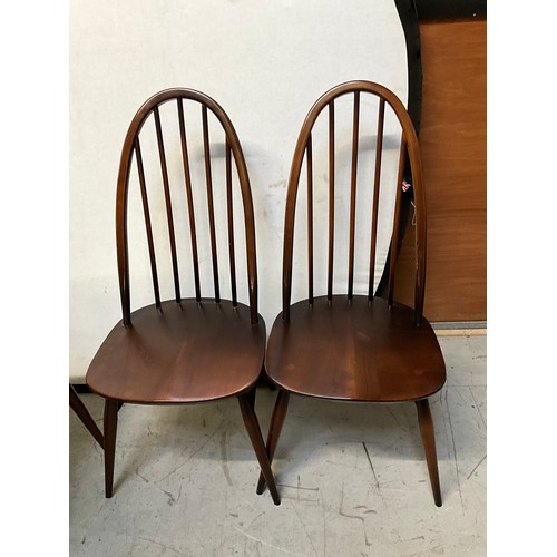 460 - FOUR HIGH BACK BADDGED ERCOL DARK WOOD DINING CHAIRS