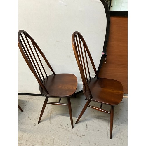 460 - FOUR HIGH BACK BADDGED ERCOL DARK WOOD DINING CHAIRS