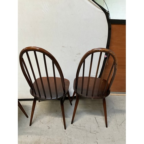 460 - FOUR HIGH BACK BADDGED ERCOL DARK WOOD DINING CHAIRS