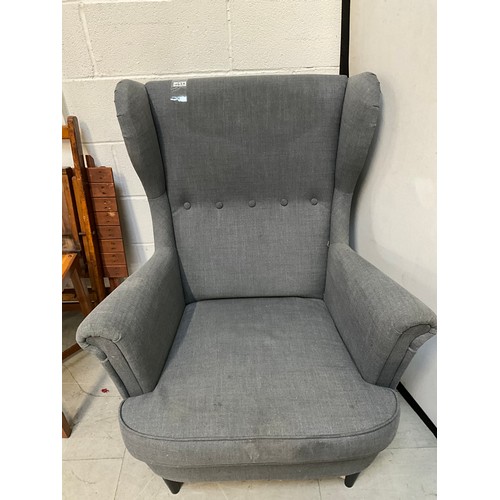 462A - GREY FABRIC IKEA WING BACKED ARM CHAIR