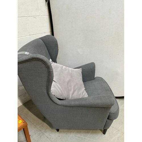 462A - GREY FABRIC IKEA WING BACKED ARM CHAIR