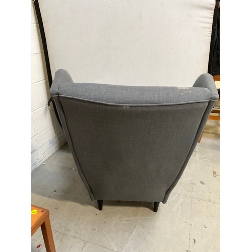 462A - GREY FABRIC IKEA WING BACKED ARM CHAIR