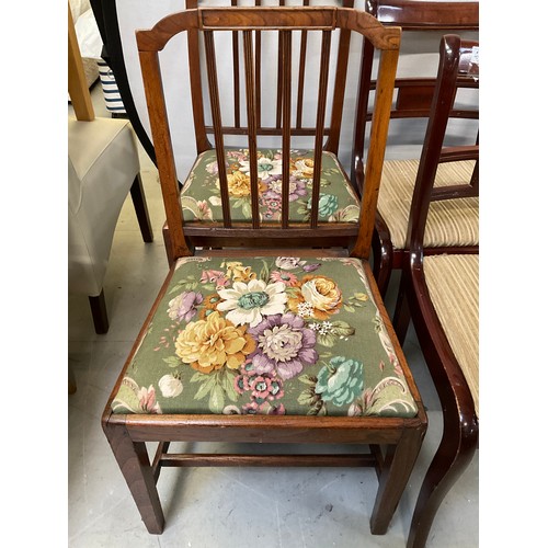 446 - SET OF FOUR WOODEN DINING CHAIRS WITH UPHOLSTERED SEATS AND PAIR OF OLDER WOODEN DINING CHAIRS WITH ... 