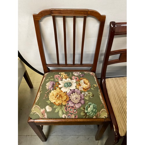 446 - SET OF FOUR WOODEN DINING CHAIRS WITH UPHOLSTERED SEATS AND PAIR OF OLDER WOODEN DINING CHAIRS WITH ... 