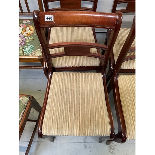 446 - SET OF FOUR WOODEN DINING CHAIRS WITH UPHOLSTERED SEATS AND PAIR OF OLDER WOODEN DINING CHAIRS WITH ... 