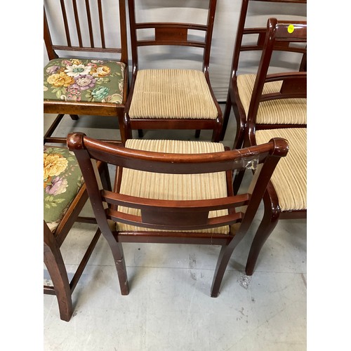 446 - SET OF FOUR WOODEN DINING CHAIRS WITH UPHOLSTERED SEATS AND PAIR OF OLDER WOODEN DINING CHAIRS WITH ... 