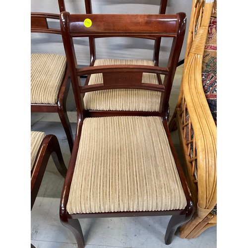 446 - SET OF FOUR WOODEN DINING CHAIRS WITH UPHOLSTERED SEATS AND PAIR OF OLDER WOODEN DINING CHAIRS WITH ... 