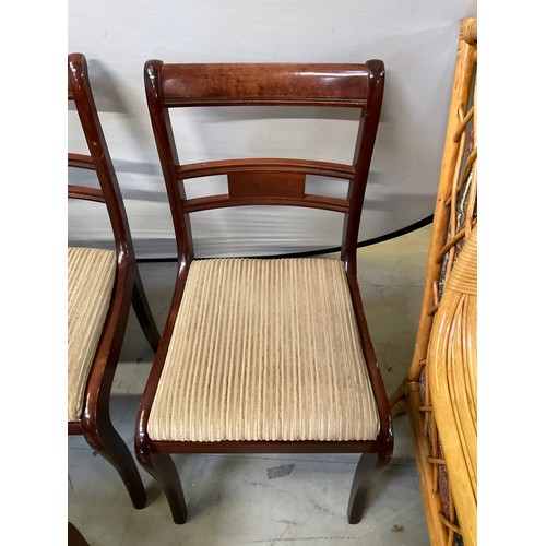 446 - SET OF FOUR WOODEN DINING CHAIRS WITH UPHOLSTERED SEATS AND PAIR OF OLDER WOODEN DINING CHAIRS WITH ... 