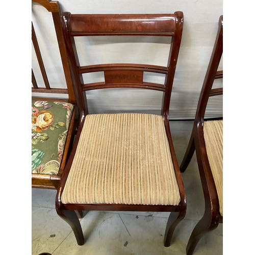 446 - SET OF FOUR WOODEN DINING CHAIRS WITH UPHOLSTERED SEATS AND PAIR OF OLDER WOODEN DINING CHAIRS WITH ... 